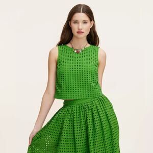 NWT Kate Spade New York Green Eyelet Shell Tank Top Medium Bold Preppy Brunch